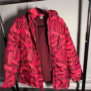 Champion Red Puffer Jacket with Hood and Insulated Lining